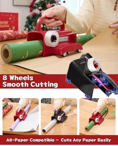 2-Pack Gift Wrapping Paper Cutter & Tape Dispenser Kit with Replaceable Blades