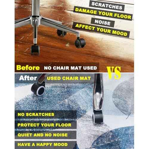 Office Chair Mat for Hardwood Floor & Low-Pile Carpet,60¡°*48¡±Highly Premium Quality Under Desk Mat, Desk Chair Mat for Carpet - 3.86lbs Anti-Slip Carpet Chair Mats Blue Leaf