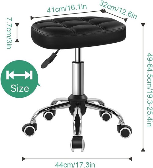 FURWOO Adjustable Oval Rolling Stool - Height Adjustable Massage Chair with Wheels | Black