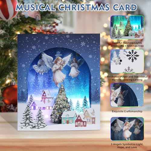 3D Pop Up Christmas Cards with Lights & Music with Envelopes, Animated Christmas Gift Cards for Mom Women Men Kids Child Dad Father Wife Husband Boys Girls
