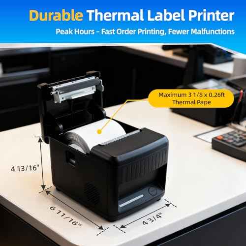 POS Receipt Printer, 80mm Thermal Printer with Auto Cutter, Large-Capacity Paper Bin, Wall-Mountable, High-Speed Printing, Compatible with Square, Shopify, Cash Drawer, Fits Catering/Retail/Logistics