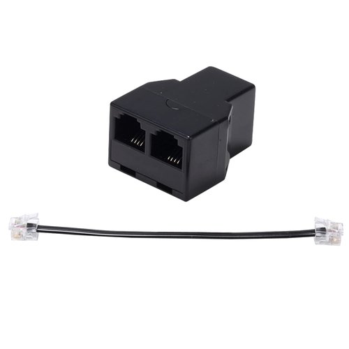 Phone Line Splitter - RJ11 6P4C Plugs for Telephones & Fax Machines | Black 2-Pack