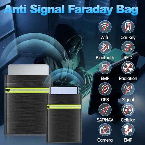 5 Pack Faraday Bags EMP Proof,Faraday Bags for Laptops Tablets Phones Car Keys,Faraday Cage with Handle&Reflective Strip,EMP bags Faraday Pouch for Electronics Fireproof Waterproof