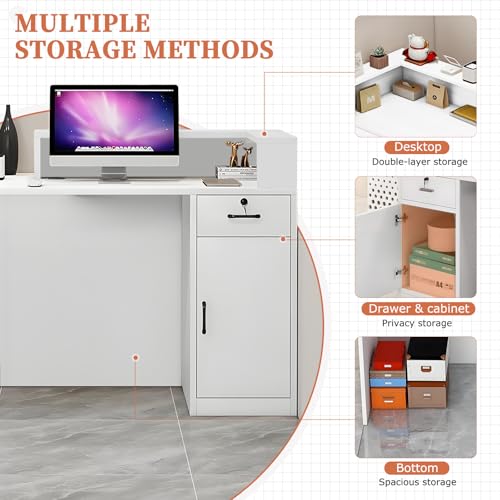 LSZMXI Modern Reception Desk with Drawer & Open Shelves - 39"W x 23.5"D x 39.4"H, Right/Brown & Black, Office & Salon Front Counter