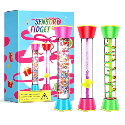Cucue Motion Bubbler Tube - Sensory Fidget Toy with Glitter Bottle, Spiral & Bubble Drop Designs