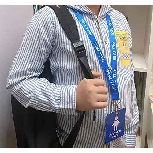 Hall Pass Lanyards with Card Passes, Unbreakable School Classroom Passes Set for Teacher Parents (Hall Bathroom Library Office & Nurse),5 Pcs (Boys Restroom)