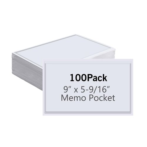 Epakh 100 Pcs Self Adhesive Pockets - Bin Labels for Storage Bins Adhesive Sticky Pockets Plastic Label Sleeves Work Job Ticket Order Holders with Top Open for Home Posting Signs Office (9 x 5.6 Inch)