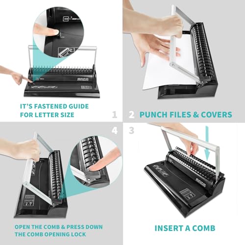 Binditek Binding Machine, 19-Hole, 145 Sheets, Comb Binder Machines with 30 PCS 1/2" Binding Combs, for Letter Size, Fixed Margin