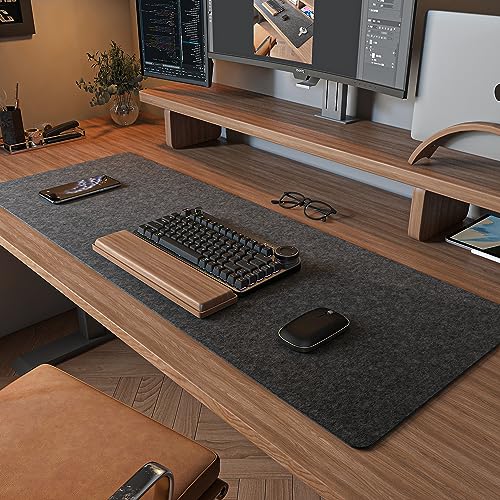 DAWNTREES Felt Desk Mat Dark Gray 36x12 Inches - Office & Gaming Protectant