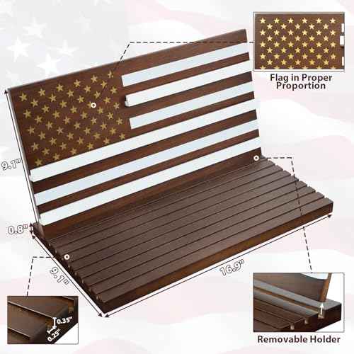 11 Rows American Flag Challenge Coin Display Holder Stand - Wooden Military Coin Holder for Desk - Holds 80-90 Coins - Ideal for Veterans, Collectors, and Patriots, Walnut