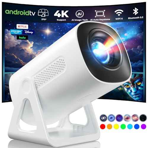 Portable WiFi and Bluetooth Projector - 4K 1080P Supported Mini Movie Projector, 270¡ÆAdjustable Stand Outdoor Home Theater Star Projector with Ambient Light for Phone TV Stick Laptop
