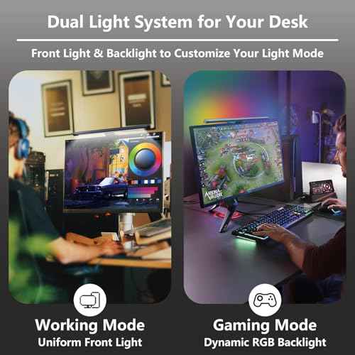 Computer Monitor Light RGB Back Light, Dual Light Bar with Remote Control, Stepless Dimming Monitor Lamp, USB Powered, Monitor Light Bar for Game/Work/Office