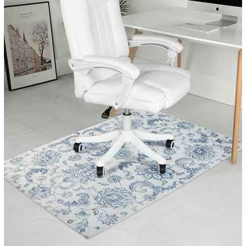 Chair Mat for Hardwood Floor, 36" x 48"Desk Mat for Hard Wood & Tile, Anti-Slip Hard Floor Protector Rolling Chair Mat, Protector for Home Office, Blue Flower