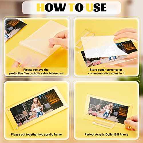 8 Pcs Dollar Bill Holder Acrylic Display Dollar Case Currency Ticket Protector Paper Money Frame for Bill Collectors Collection, 7.3 x 3.5 Inch