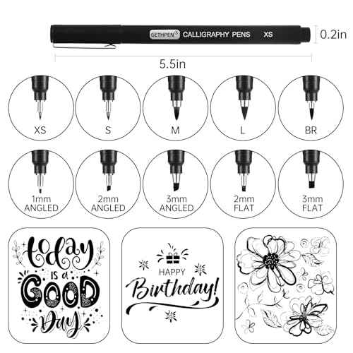 Calligraphy Pen,10 Size Calligraphy Pens for Writing,Calligraphy markers,Brush Pens Calligraphy Set for Beginners,Black Archival Ink Pens,Hand Lettering Pen for Art Drawing,Sketching,Scrapbooking
