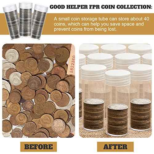 Qunclay 60 Pcs Quarter Tubes for Coins Clear Plastic Quarter Storage Tubes with Screw Lid Containers for Coins Collection Supplies (3 x 1 Inch)