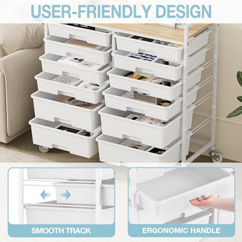 TOOLF White 12-Drawer Rolling Cart with Wooden Top – Studio/Classroom Storage