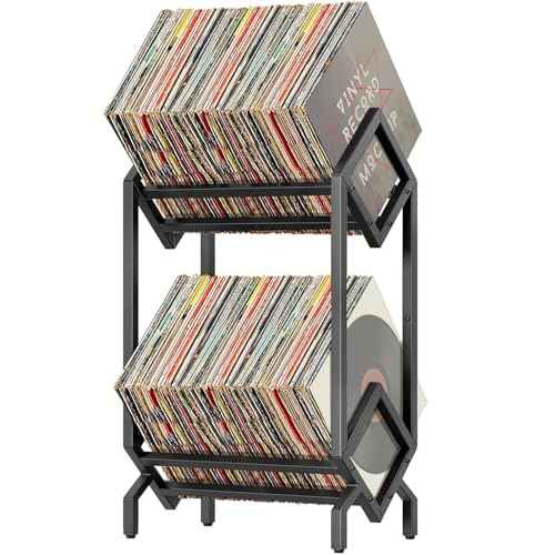 2-Tier Vinyl Record Storage Rack Display Stand Storage Shelf, 160-200 LP, Metal Matte Black VINYL Record Holder,Magazine Display,Book Organizer,2 Tier,Quick Assembly,