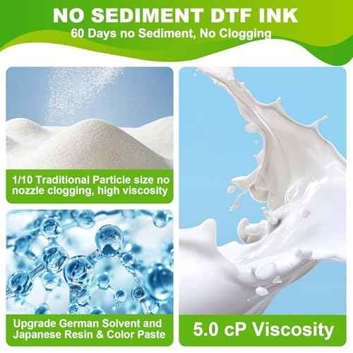 DTF White Ink 500ML - Upgraded High Viscosity, No Sediment DTF Ink for ET-8550 XP-15000 L1800 L805 R1390 R2400 DTF Printers, Heat Transfer Printing Direct to Film