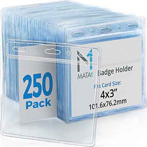 Mata1-USA Plastic Extra-Thick Horizontal Card Protector (Clear, 4x3 Inch, 250 Pack), Large Size No Zipper ID Name Badge Holder