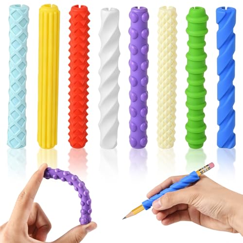 Multicolor Textured Silicone Pencil Grips for Sensory Fidget & Focus, 8-Pack