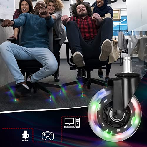 Hivexagon 5-Pack Office Chair Caster Set - Heavy Duty Rubber Wheels for Hardwood/Tile/Carpet - RGB Color