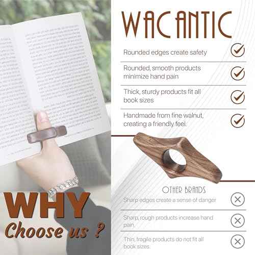 Walnut Book Page Holder, Smooth Finish Wood Book Holder for Reading, Ideal Book Reader Gifts & Reading Accessories,Book Worm Gifts for Women, Thumb Book Page Holder (Medium)