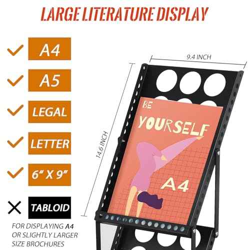 Literature Catalog Rack, Foldable Magazine Brochure Display Stand, Magazine Floor-Standing with Portable Oxford Bag, for Office Store and Exhibition Trade Show (4 Pockets, Black)