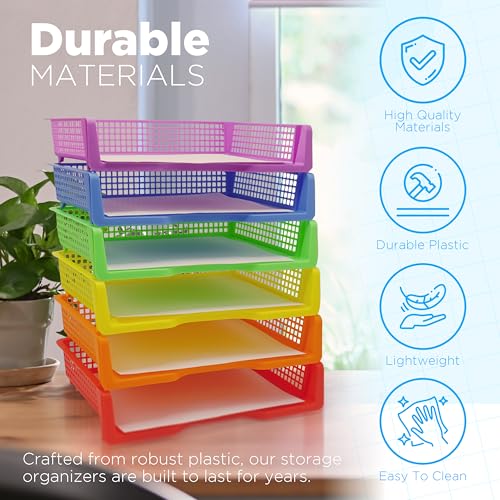 6-Pack Colorful Plastic Turn-In Trays for Teachers, Classroom & Office Organization