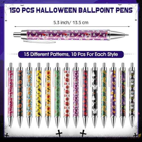 150 Pcs Halloween Pens Bulk Ghost Holiday Novelty Pens 0.5 mm Retractable Black Ink Decorative for Office School Party Favor Supplies Women Gift