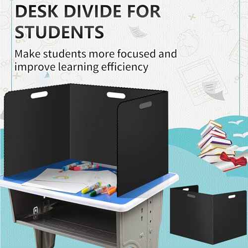 22 Pcs Desk Dividers for Students 14 ¡¿ 17.5 ¡¿ 14 Inch Plastic Waterproof Privacy Folders Shields Test Dividers with Black Classroom Privacy Boards for School Study Teacher Supplies