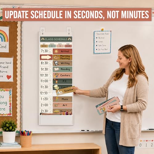 SCHOLOX White Daily Schedule Pocket Chart for Kids Management Classroom & Homeschool