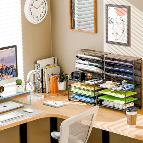 Simple Trending 8 Tier Desk File Organizer, 2 Pack Letter Tray Paper Organizer, Mesh Desk Accessories File Folder for Office, Home or School, Black
