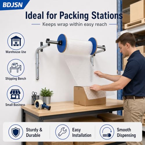 BDJSN 30cm Wall Mount Foam Wrap Roll Dispenser Galvanized Steel Packaging Holder