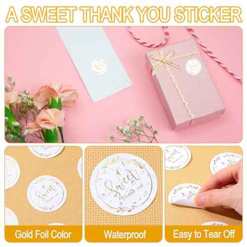 120 Pcs A Sweet Thank You Stickers, Personalized Stickers for Packaging, Gold Foil Thank You Gift Small Envelope Sticker Self-Adhesive Labels for Wedding, Baby Shower, Birthday, Gift Wrapping