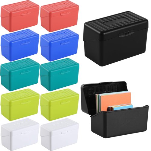 12 PCS Index Card Holders, 3” x 5” Index Card Organizer Box, Note Card Stationery Holder, Flash Card Container, Plastic Storage Box for Office Supplies, Business Cards, Recipes, Addresses