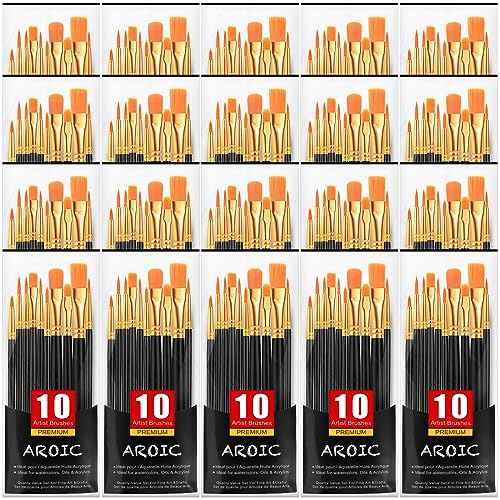 Acrylic Paint Brush Set, (20 Packs /200 pcs) Nylon Hair Brushes for Oil and Watercolor, Perfect Suit of Art Painting, Best Present for Painting, Black