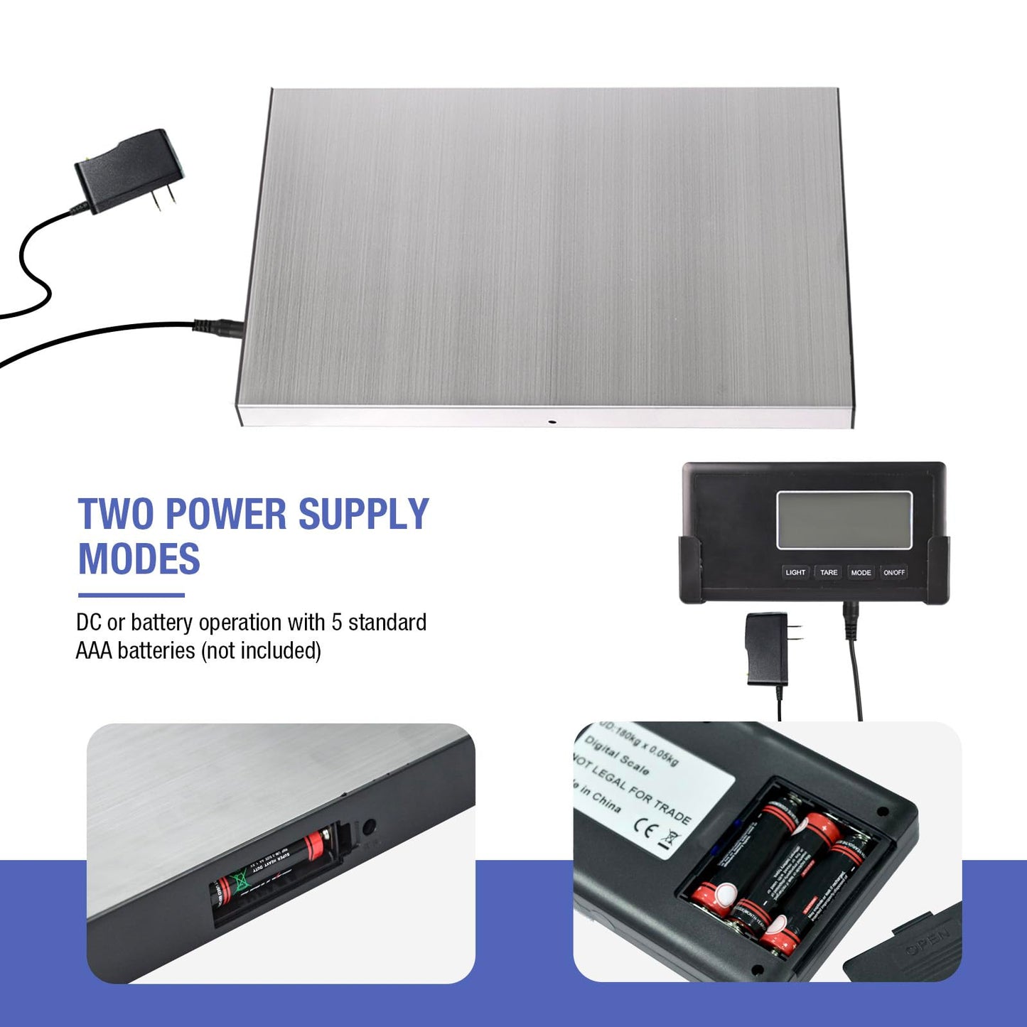 Shipping Postal Scale with Durable Stainless Steel Large Platform, 400lb High Accuracy, Backlit LED Display,Post Office Postal Scale and Luggage Scale, DC Adapter Included(No Coil)
