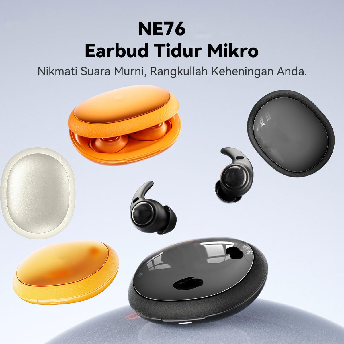 NE76 AI Translation Headphones Real Time 150 Languages, Sleep Earbuds Bluetooth 5.4 in Ear, Mini Sleep Headphones Small Design for Side Sleepers for Travel Education Business Meetings Smoky Black