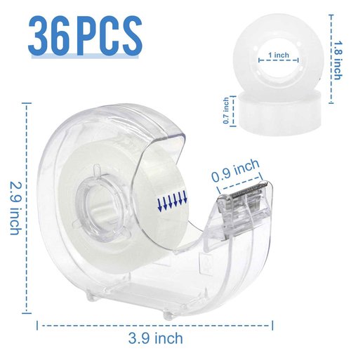 JEFURE 36 Pcs Transparent Tape with Dispenser, 0.7 in x 1000 in Clear Tapes and Refillable Dispensers, Office Tape Rolls with Dispenser Bulk for Craft Jobs, Gift Wrapping, Repairing, Home and School