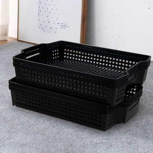 Qqbine Stackable Kitchen Office Desk File Basket Trays, Black, 6 Packs