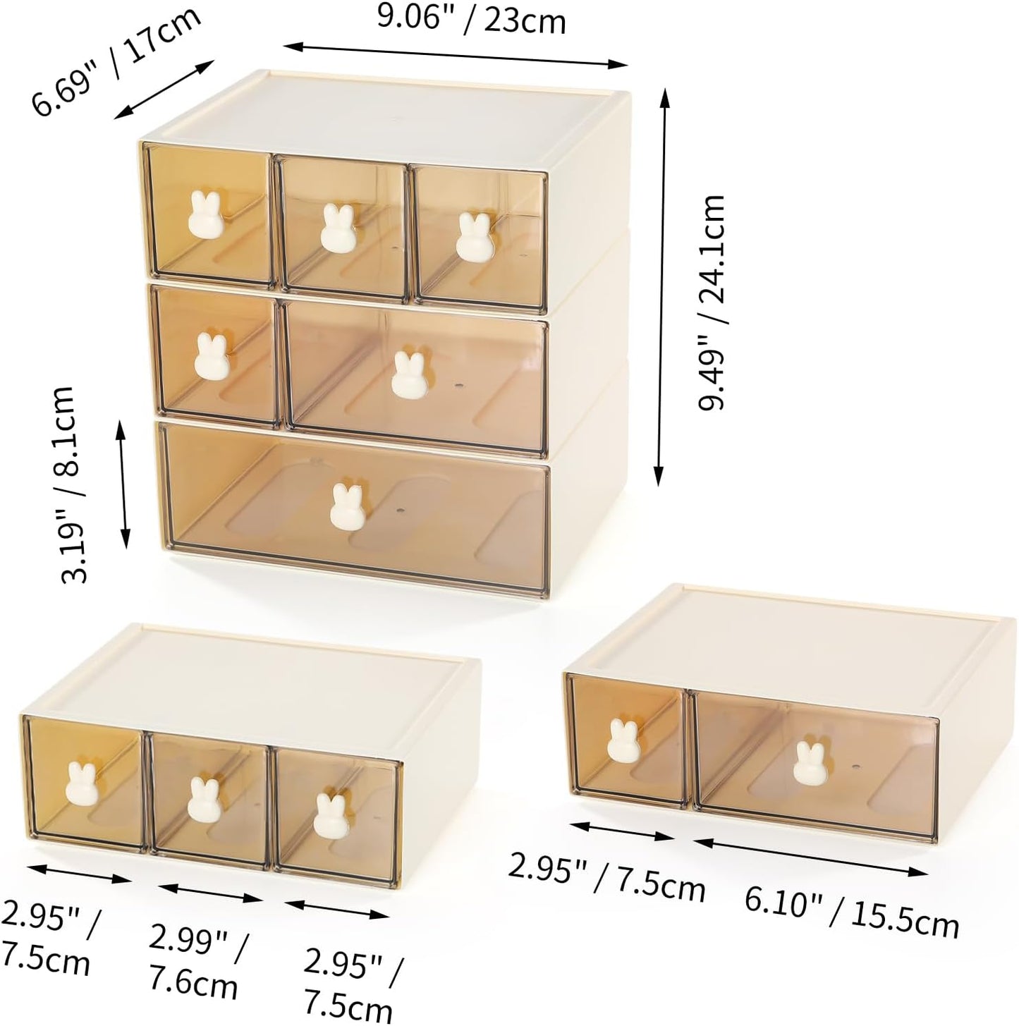 Skiennix Desktop Storage Drawers - Modular Stackable Organizer with 6 Drawers | Cream & Clear Finish