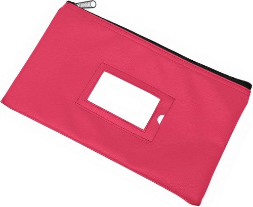 Money Bank Deposit Bag with Zipper | 11x6 inch | Pink | Durable Leatherette Money Cash Coin Check Wallet Pouch for Men & Women with Framed ID Window and Blank Card | by GIDABRAND (10)