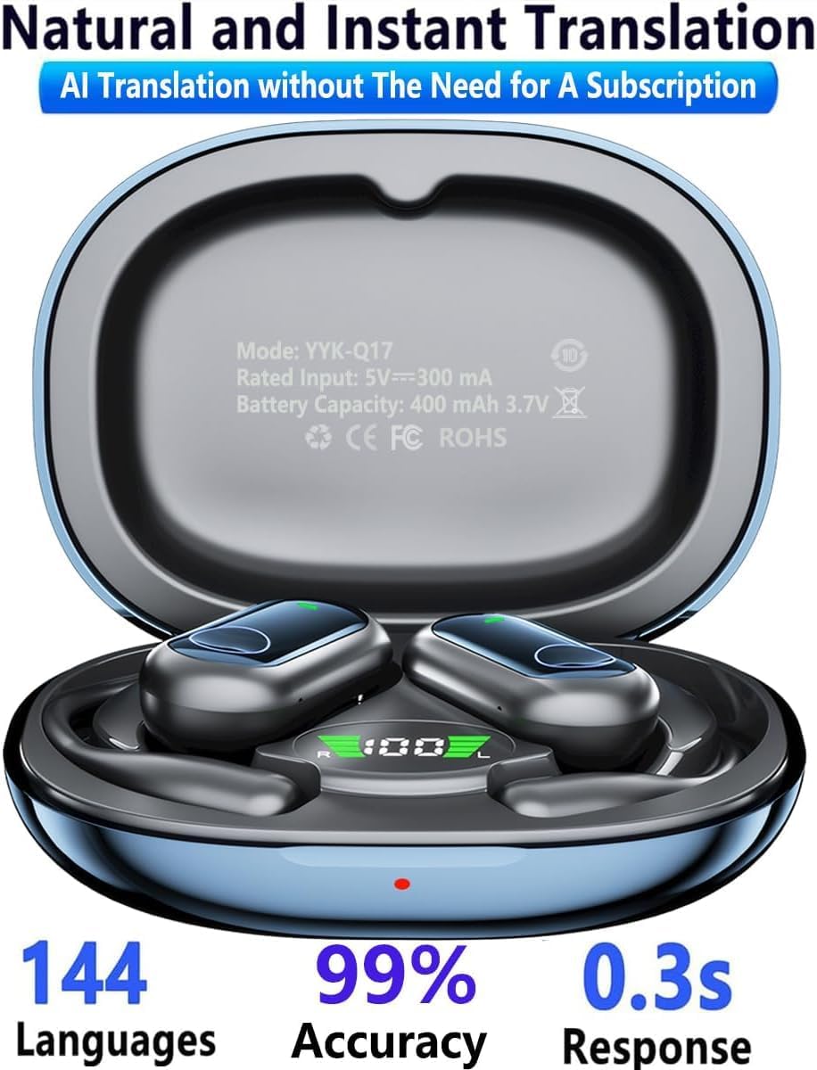 Skiennix AI Translation Earbuds - Real-Time Translation in 144 Languages | 2-Pack Open Ear Wireless for Travel & Business