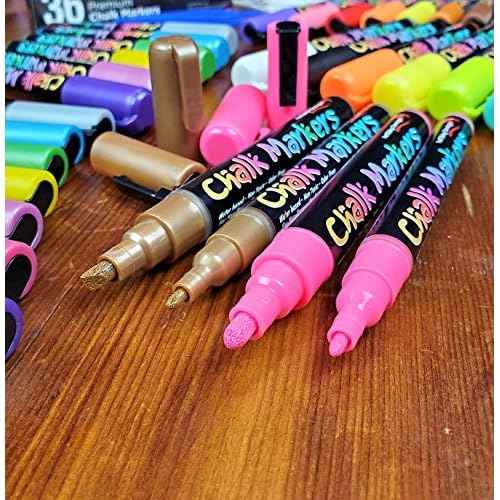 ArtShip Design 36 Chalk Markers Double Pack of Both Fine & Reversible Medium Tip Liquid Chalk Pens with Labels & Tip Tweezers Wet Erase Menu Boards, Windows, Mirrors, Non-Porous Chalkboards, Metal