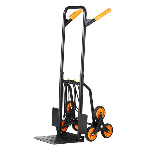 VEVOR Stair Climbing Cart, 440 lbs Capacity Stair Climber Hand Truck and Dolly, Heavy-Duty Folding Trolley Cart with Dual Handle, 6 Wheels & 2 Elastic Ropes for Home Office Shopping Moving Warehouse