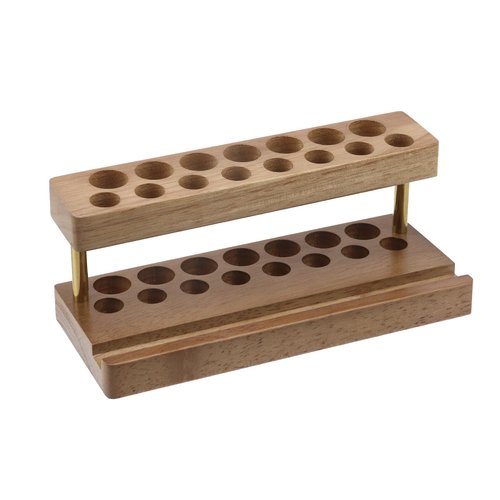 Crapyt Wooden Pen Display Stand with 15 Slots and Cell Phone Stand Unique Pencil Holder for Desk Decor Minimalist Office Desk Organizer(Walnut Color)
