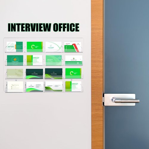 Hedume Acrylic Business Card Holder Wall Mount Clear Sticker Display Rack, 16 Pockets Marketing Holder, Multi Pocket Rack Organizer Space Saver for Home Office
