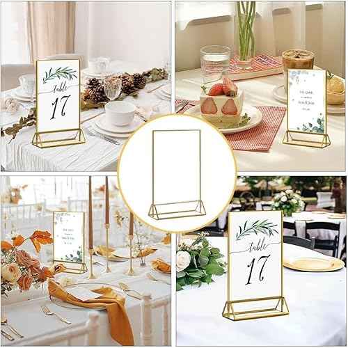 20PCS Acrylic Sign Holder, 4x6 Double Sided Gold Picture Frame Clear Wedding Table Numbers for Party, Restaurant Sign, Menu, Photo