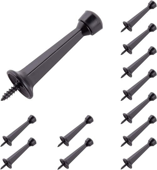 Home Master Hardware 12-Pack Heavy Duty Door Stops - 3" Matte Black Door Stoppers for Wall Protection